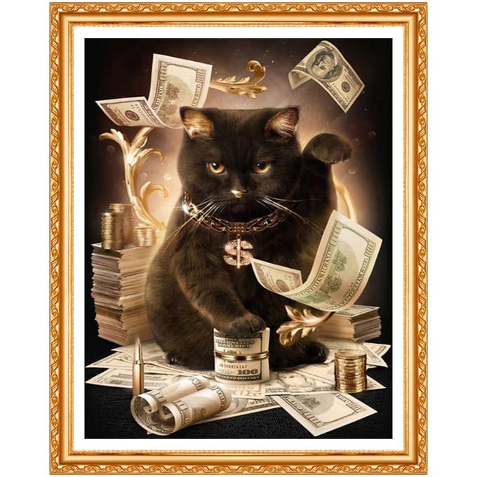 Diamantborduurwerk Kat met Geld Patroon DIY 5D Diamantschilderij Handwerk Kruissteek Volledige Boor 20X30CM black