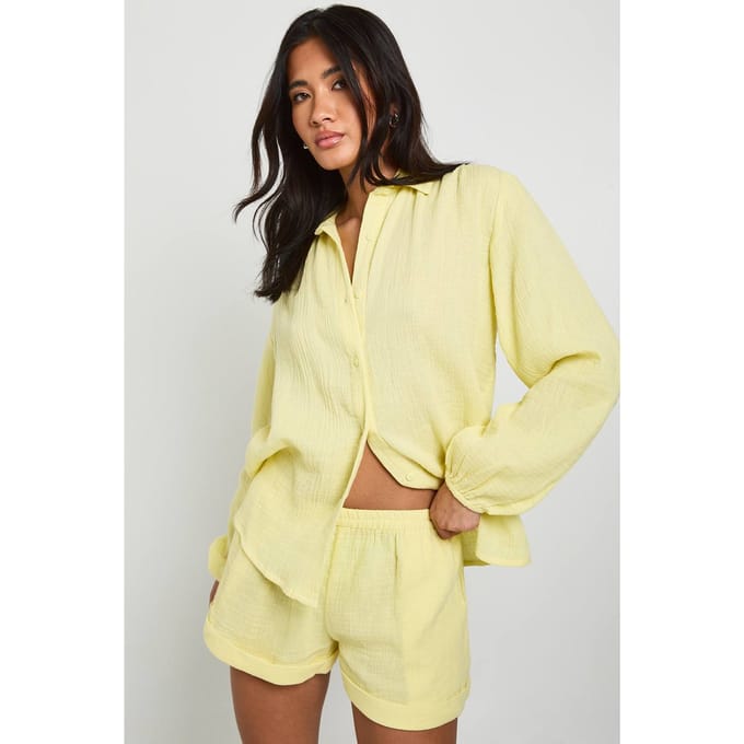 boohoo Dames Kaaslinnen Short | Lemon | Maat: 8