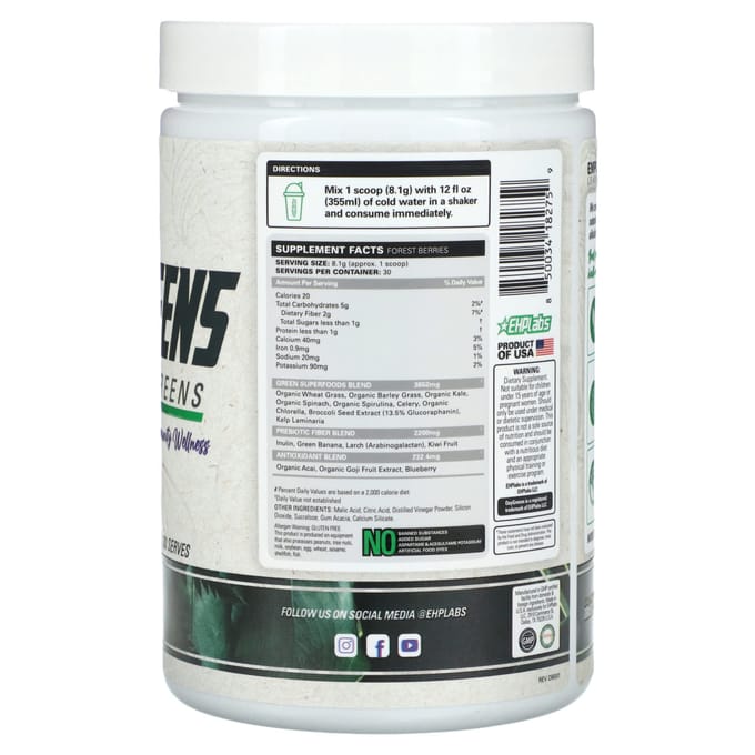 EHPlabs, OxyGreens Daily Super Greens, Bosbes, 8,5 oz (243 gram)