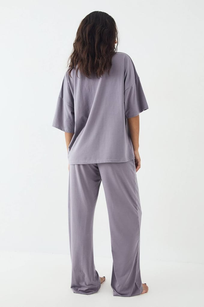 Dames DSGN Studio Lounge Superzachte Wijde Pijpen Broek | Mauve | Maat: 3XL