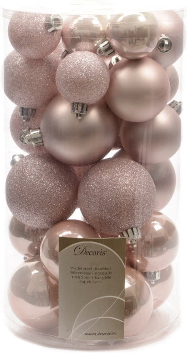 Decoris kerstballen - 60x st - lichtroze - 4-5-6 cm - kunststof - kerstversiering