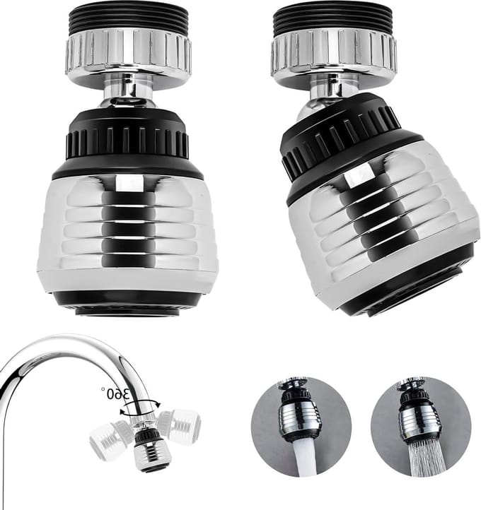 Verstelbare 360° Waterkraan met Jet Regulator en Aerator, 2 Modus, Inclusief Adapters en Filter, Set van 2