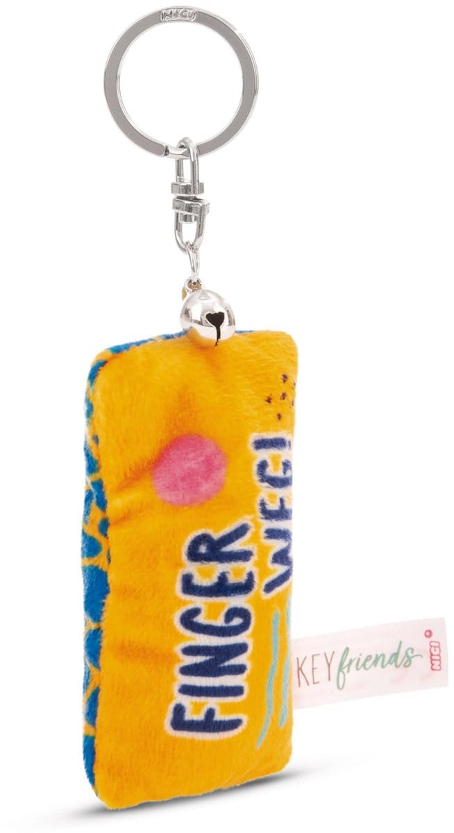 Sleutelhanger mini pluche kussen "Hands Off!" 8cm met bel