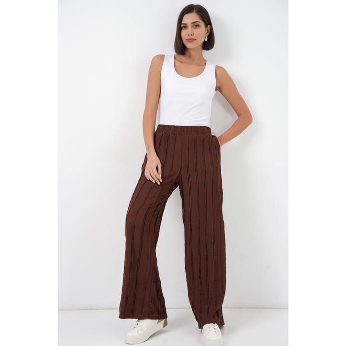 Wijde Leg Textured Pull-On Broek