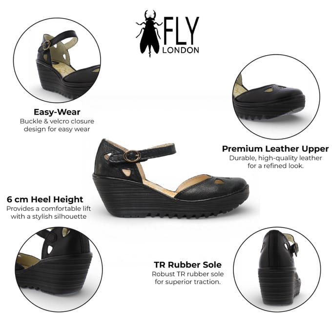 Fly London Yuna damessandalen met sleehak van zwart leer