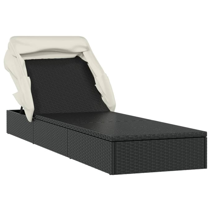 vidaXL - Ligbed - met - inklapbaar - dak - 213x63x97 - cm - poly - rattan - zwart
