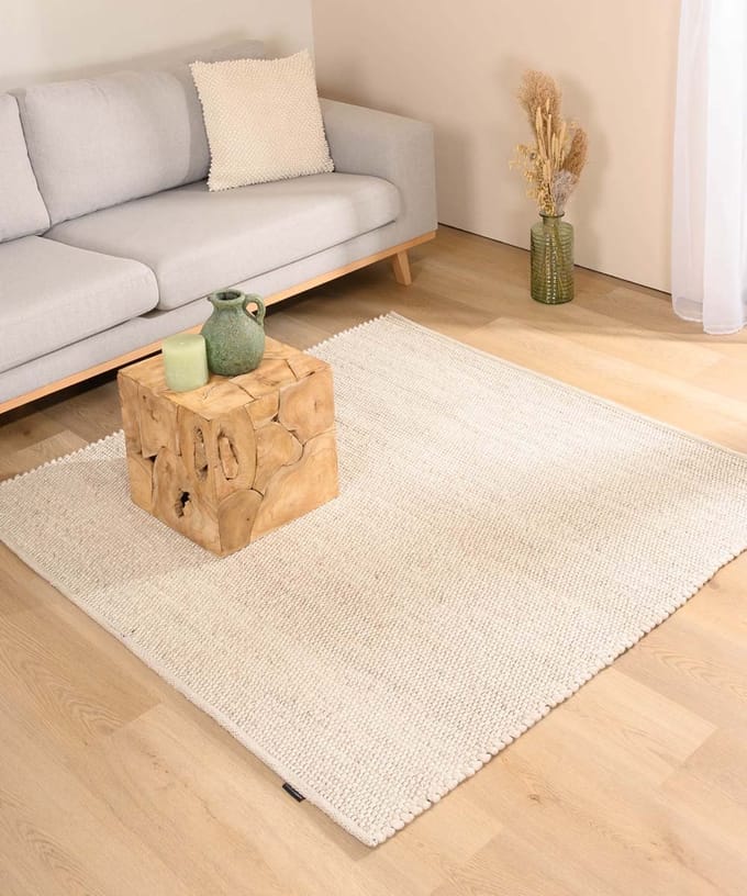 Wollen vloerkleed vierkant - Lett wit 200x200