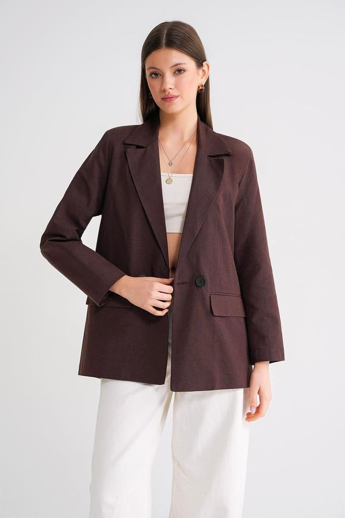 Linnenmix Geknoopte Blazer Jas