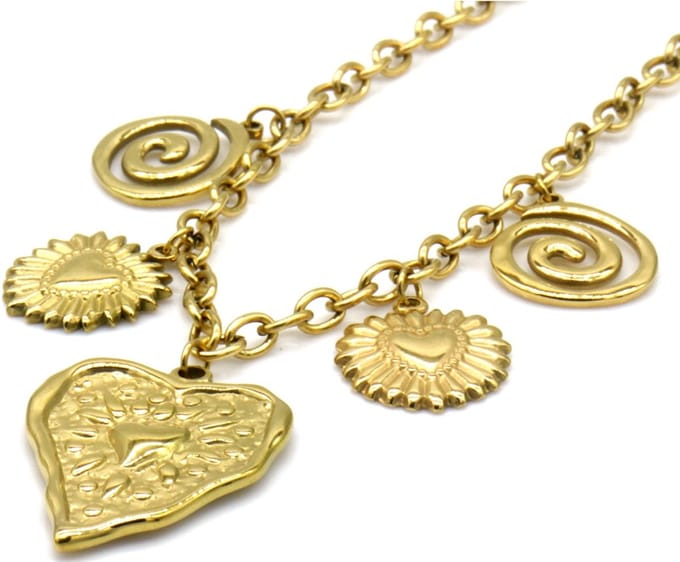 Ketting met XL bedels - RVS - goudkleurig - 40-45 cm - dames