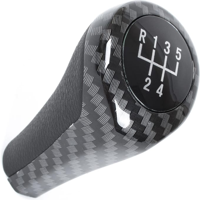 MODECAR - Versnellingspookknop - 5 versnellingen - Zwarte Leder - Carbon