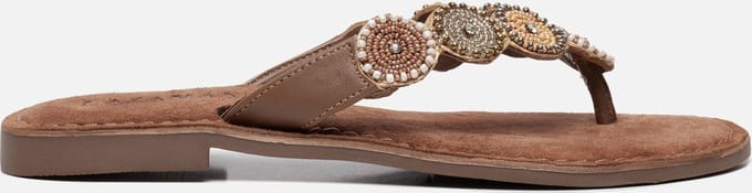 Lazamani - Luna Leren Dames Slippers Beige - Maat 37
