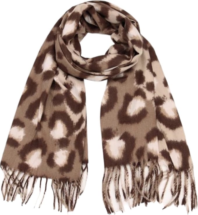 Dames lange warme sjaal met panterprint khaki/beige