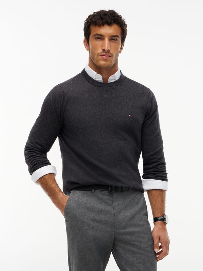 Tommy Hilfiger Tommy Hilfiger Pullover Pima Org Cotton/Cashmere Crew Neck Dark Grey Heather  XL