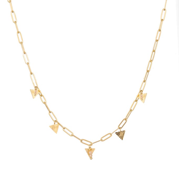 Go Dutch Label Ketting Schakel Driehoek Stenen Wit Goud N1345-2