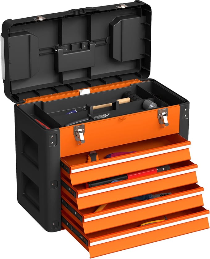HOMCOM Tool Box-Stahl, Kunststoff-49,7L x 25,3B x 40,7H cm-Orange