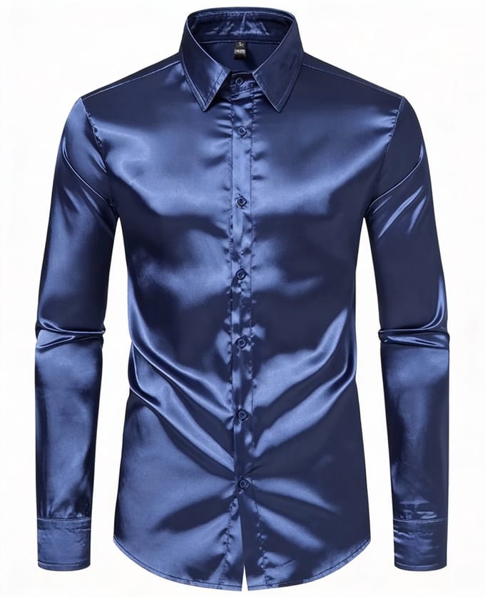 Glimmend Overhemd Heren - Blauw - Lange Mouwen - Glinster - Blouse