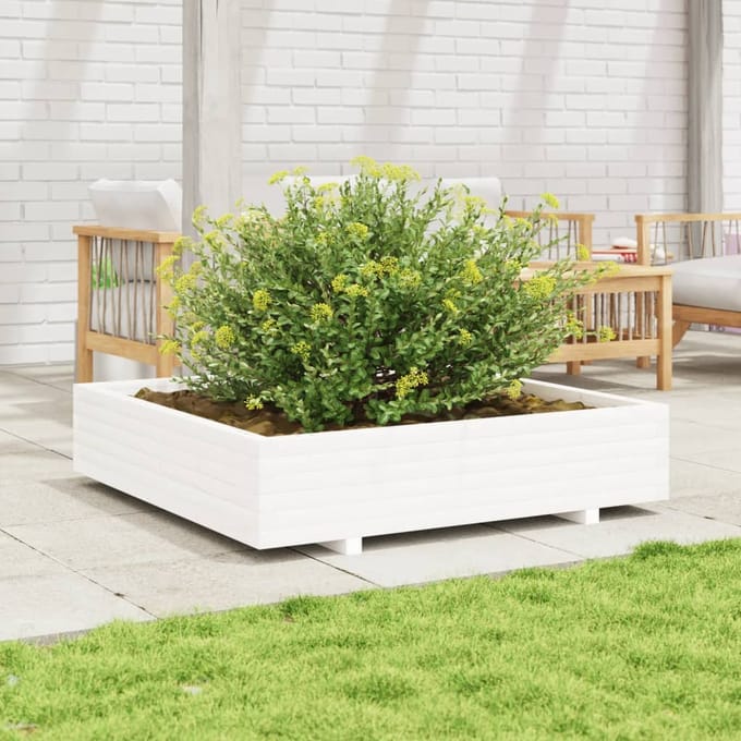 vidaXL - Plantenbak - 110x110x26,5 - cm - massief - grenenhout - wit