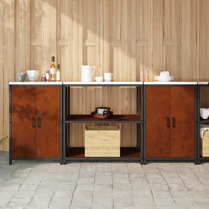 vidaXL - Keukenopbergsysteem - HATTEM - 3 - st - Roestig - 210 - x - 50 - x - 92 - cm - Staal