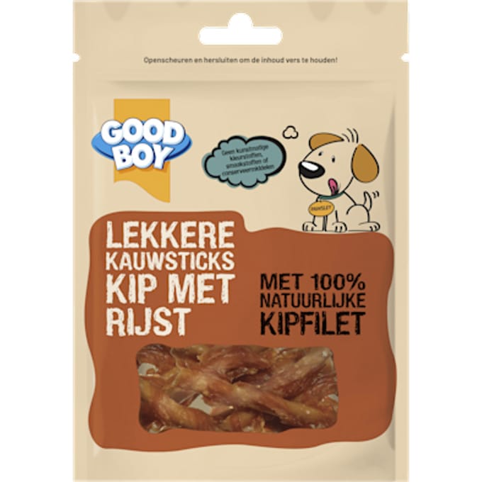 Lekkere kauwsticks kip met rijst