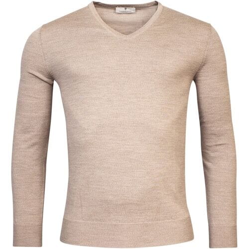 Thomas Maine Trui V-Neck Single Knit Merinowol Licht Beige / male