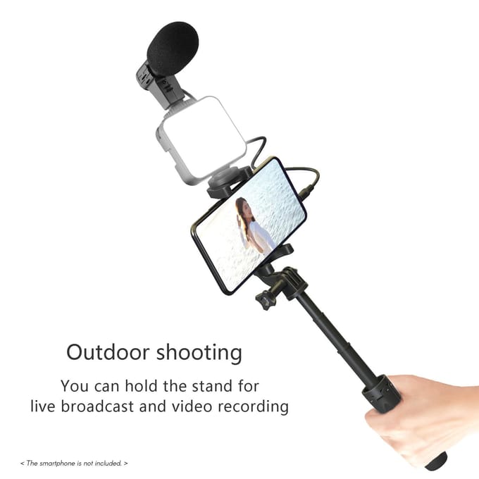Smartphone Vlogging Kit Statief Telefoonhouder + Microfoon + Videolamp + Clip + 3,5 mm TRS naar TRRS white