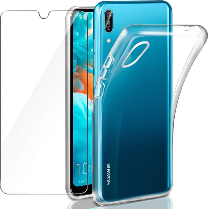 Silicone hoesje transparant met 2 Pack Tempered glas Screen Protector Geschikt voor : Huawei Y6 2019 / Huawei Y6s