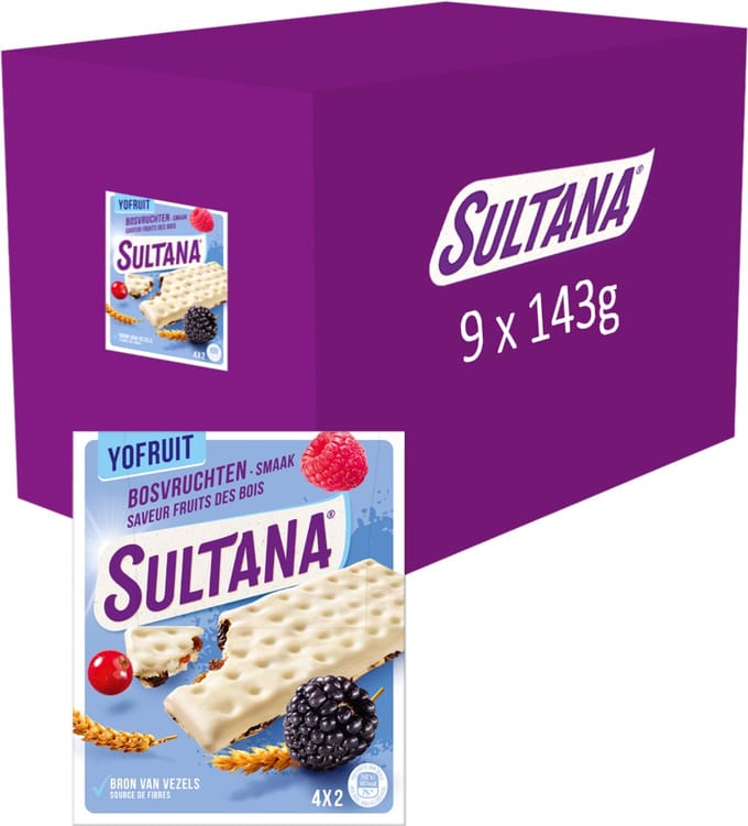 Sultana YoFruit Fruitbiscuit Tussendoortje - Bosvruchten - 9 x 143 gram