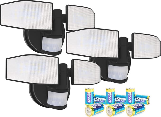 Verstelbare Batterij-Ledspot met Bewegingsmelder - 400 Lumen, Spatwaterdicht, Set van 3