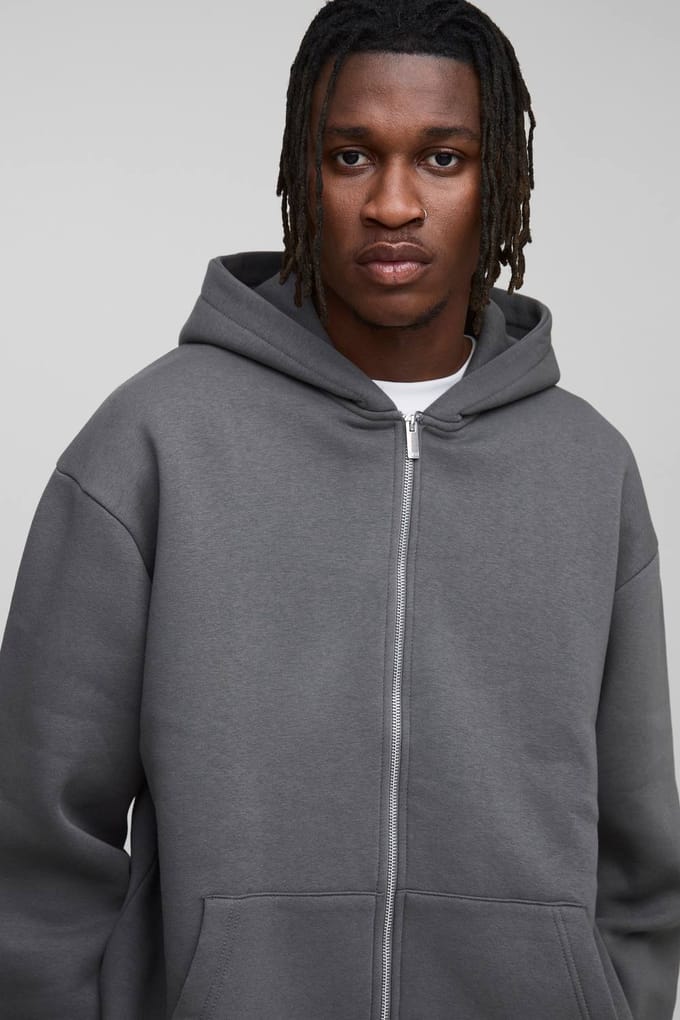 Lange Basic Oversized Hoodie met ritssluiting | Charcoal | Size Small