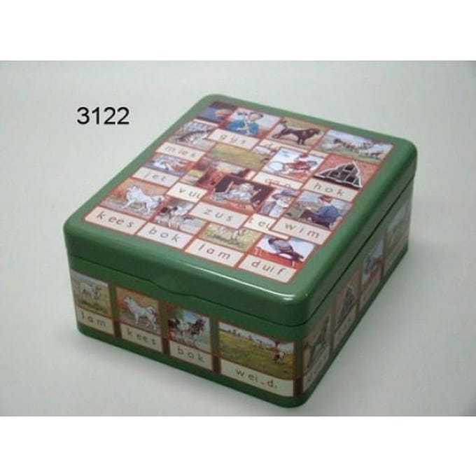 Theeblik Aap Noot Mies - 4 vaks theedoos - 15 cm - nostalgisch - theezakjes bewaren
