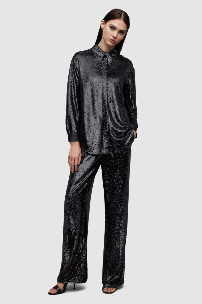 AllSaints Charli Seq Trouse Black Größe: 2 | Stoffhosen Outlet | Damen | Schwarz
