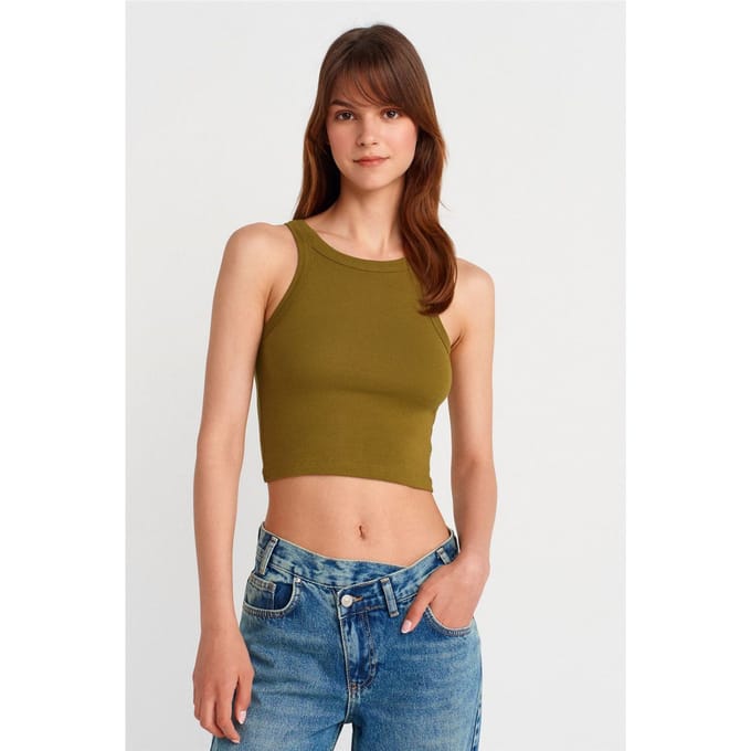 Geribbelde katoenen sweater zonder mouwen Crop Top