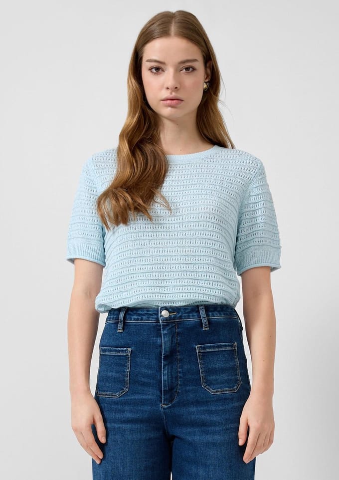 Trui Gebreid Korte Mouwen Gestructureerd Motief Dames QS Regular Fit