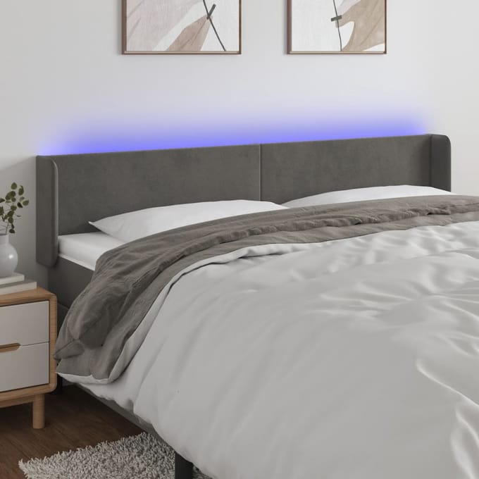 vidaXL - Hoofdbord - LED - 203x16x78/88 - cm - fluweel - donkergrijs