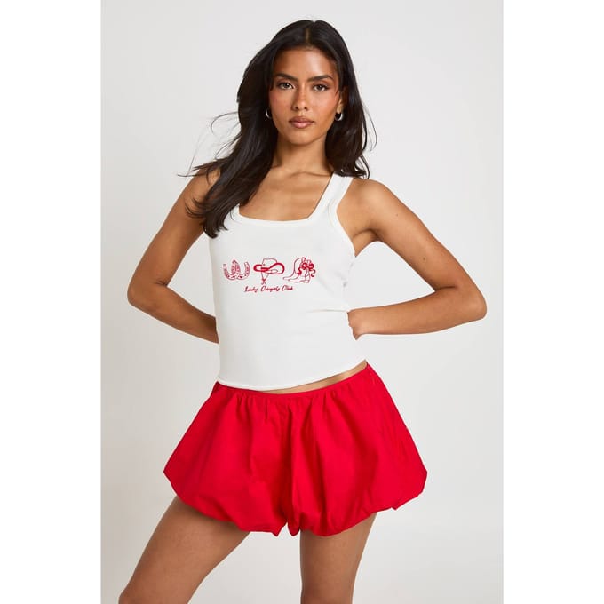 boohoo Dames Pofbroek Katoenen Shorts | Rood | Maat: 44