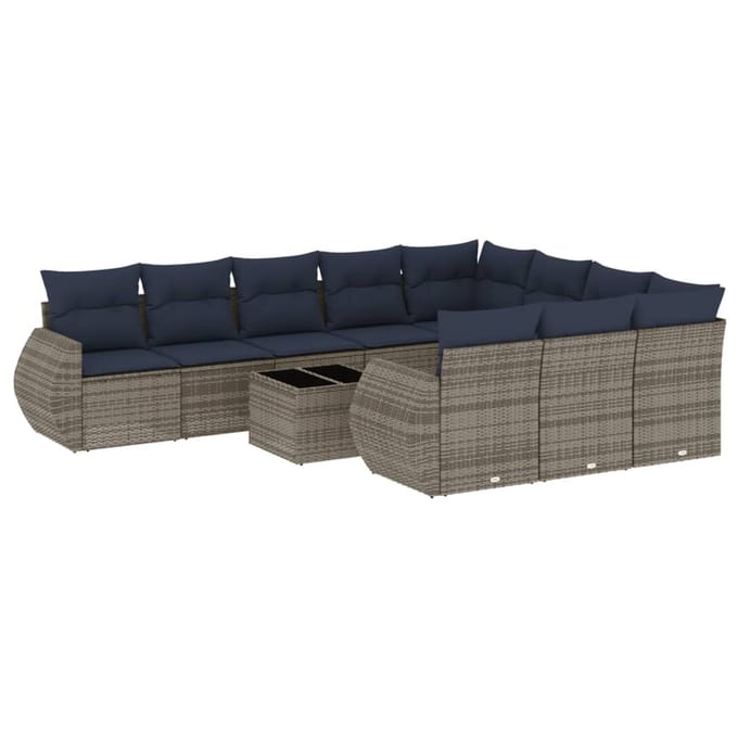 vidaXL - 11-delige - tuinbankset - met - kussens, - grijs - polyrotan