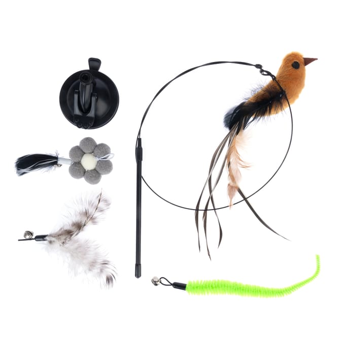 zooplus Basics Interactief kattenspeelgoed 4 in 1 - Teaser 95cm, 4 speeltjes 15cm