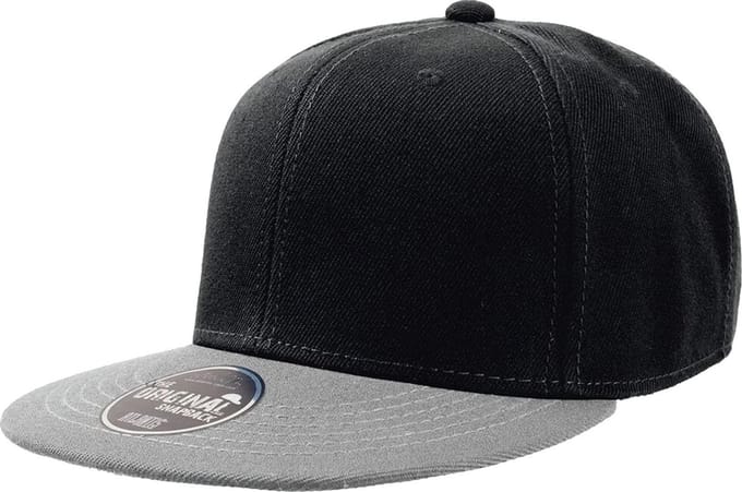 Atlantis Snap Back Flat Visor 6 Panel Cap (Zwart/Grijs)