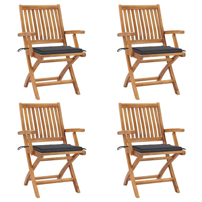 vidaXL - Opklapbare - stoelen - met - kussens, - 4 - stuks, - massief - teakhout