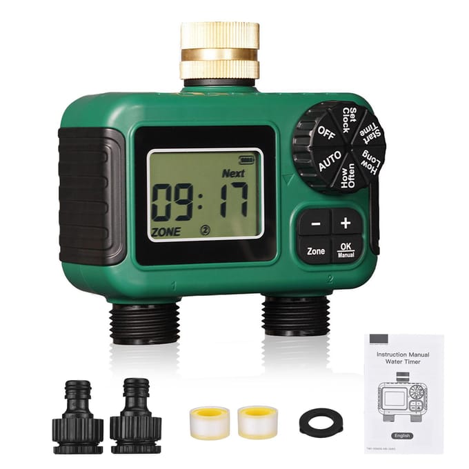 Irrigatietimer Messing Inlaat Slimme Regenuitstel Functie 2 Zone Waterslangtimer voor Tuin blue
