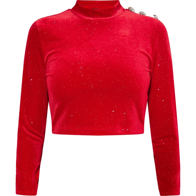 Faina Fluwelen overhemd met glitters Dames rood