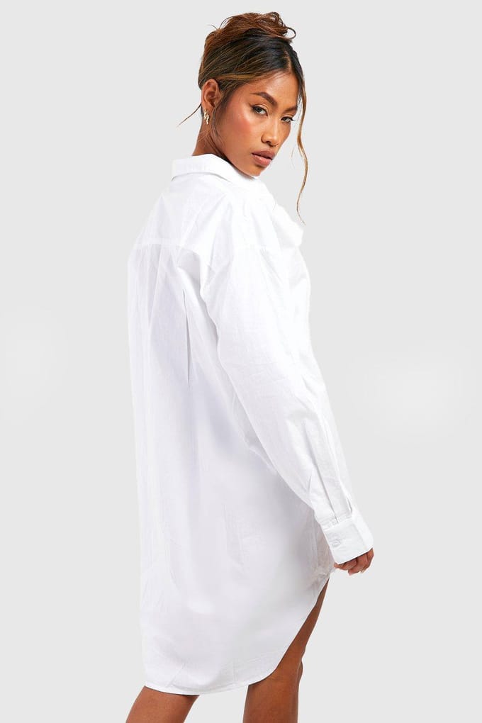 boohoo Dames Cotton Poplin Ultieme Oversized Shirtjurk | Wit | Maat: 36