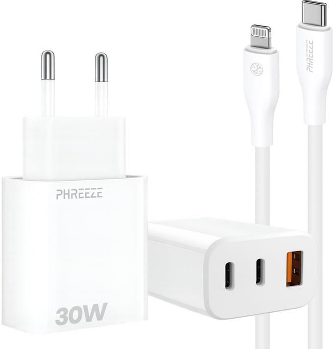 Adapter en oplaadkabel geschikt voor iPhone iPad met Lightning naar usb C kabel - Snellader 30w - Usb adapter met 1m kabel