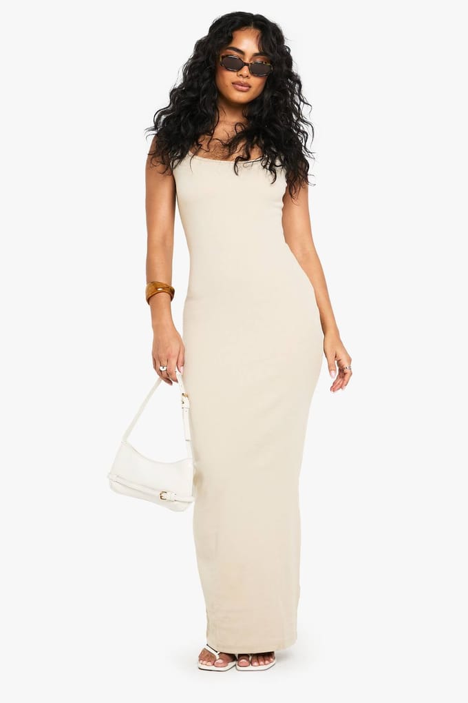 boohoo Dames Basic Rib Scoop Maxi Jurk | Steen | Maat: 36