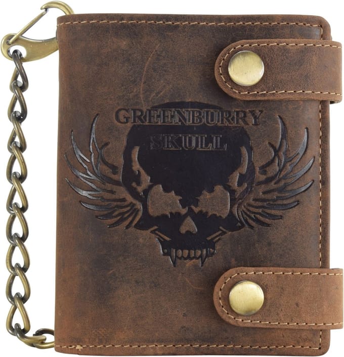 GREENBURRY portemonnee Vintage Wallet With Chain Brown Skull bruine