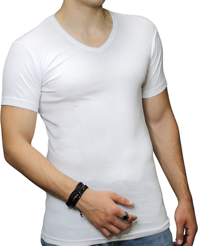 Top kwaliteit Heren T-shirt V-Hals – 2 Pack – Wit – 100% Katoen – Maat XS-S