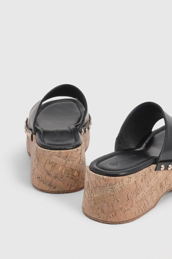 boohoo Dames Flatforms Met Kurk En Studs | Zwart | Maat: 39