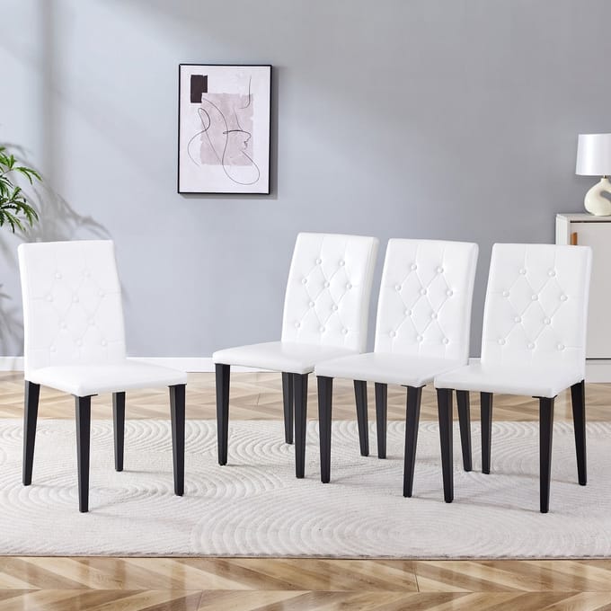 REDOM Eetkamerstoelen Set Van 4 - Gestoffeerde Zitting En Rugleuning - Modern - Eethoek - Metaal En Kunstleer - Wit En Zwart