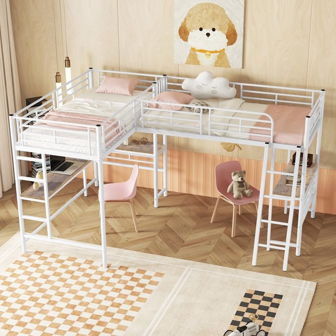 PHOEBE CAT Hoogslaper - 90 x 200 cm *2 - met bureau - opbergplank - kinderbed - Wit