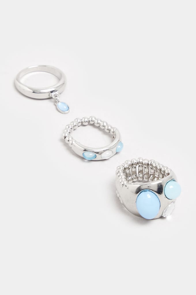 Yours Set Van Drie Paar Ringen Met Siersteentjes In Blauw/Zilversize One Size